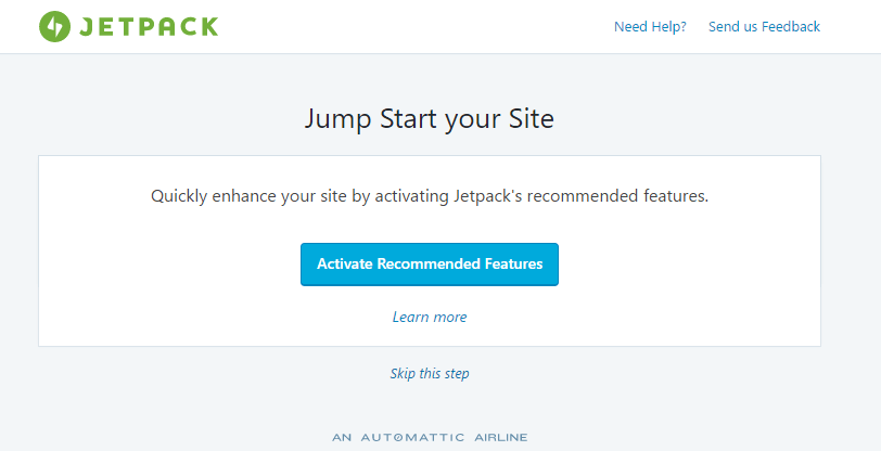 Jetpack activate recommended settings