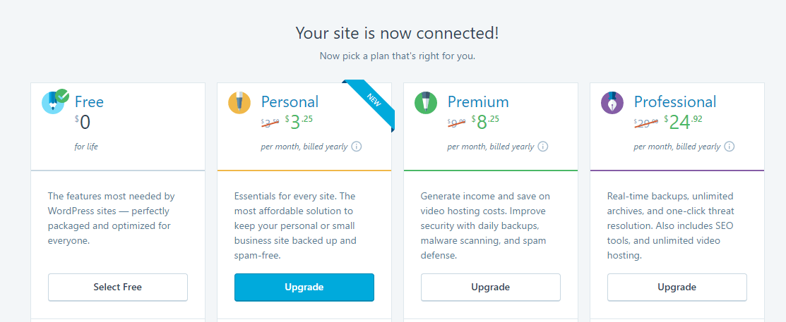 Select plan membership Jetpack